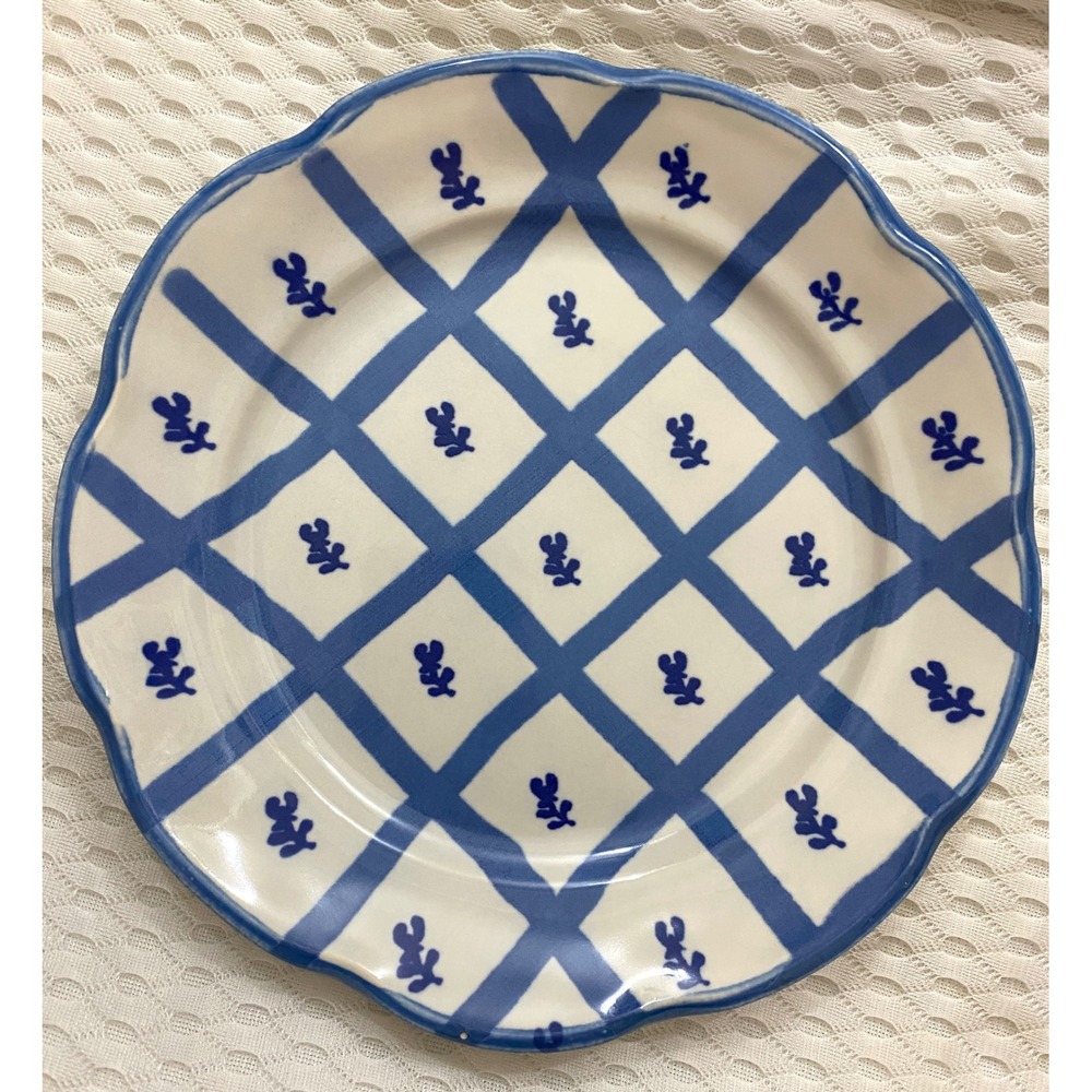 Matceramica Portugal Blue White Lattice Floral Scalloped Salad Plate Ceramic